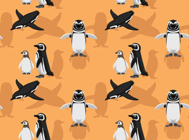 Magellanic Penguin Cartoon Background Seamless Wallpaper Animal Wallpaper EPS10 File Format magellanic penguin stock illustrations