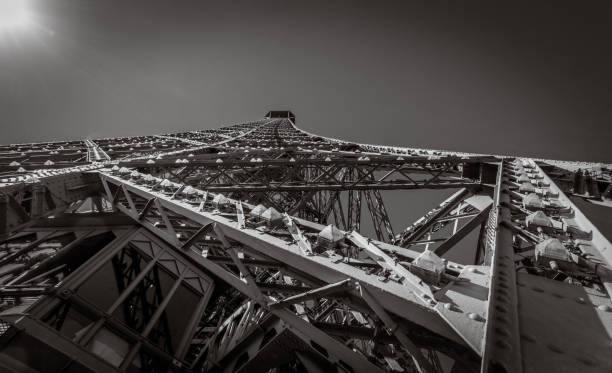 istock Black and white closeup architecture of eiffel tower 1046423094