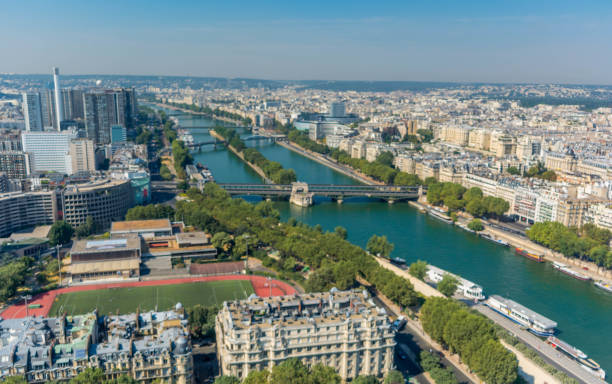 istock Paris cityscape as seen from second level of eiffel tower 1046423140