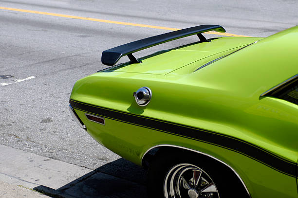 Green Dodge Challenger Muscle Car  spoiler stock pictures, royalty-free photos & images