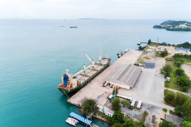 istock Aerial view drone shot of Container ship in export and import logistics,Wait for loading container,cargo Ship Waiting for export. 1046428000