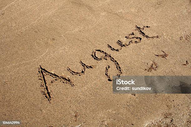 Text On The Sand Stock Photo - Download Image Now - Alphabet, August, Beach