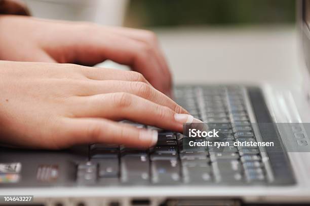 Womans Hands Typing Stock Photo - Download Image Now - Adult, Adults Only, Black Color