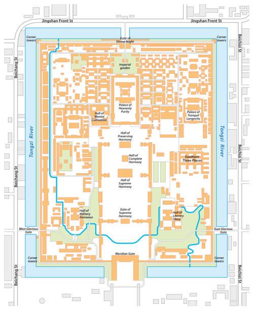 map of the Forbidden City, palace complex in central Beijing, China vector map of the Forbidden City, palace complex in central Beijing, China forbidden city stock illustrations