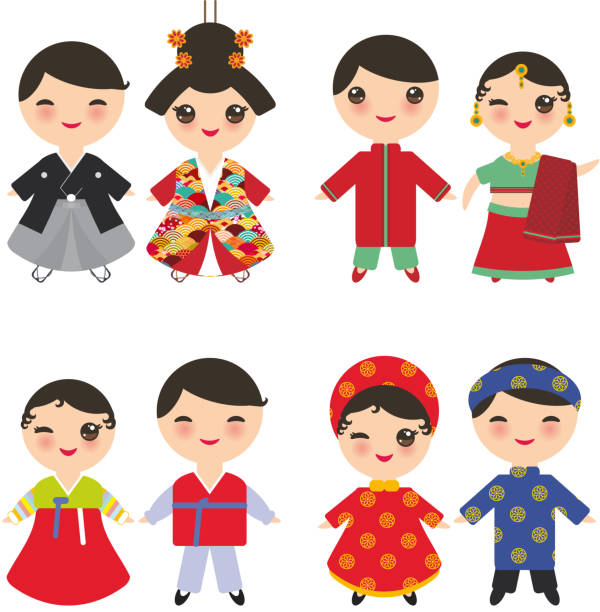 Indian Japanese Koreans Vietnamese Kawaii Boy And Girl In National Costume  Cartoon Children In Traditional Dress Isolated On White Background Vector  Stock Illustration - Download Image Now - iStock