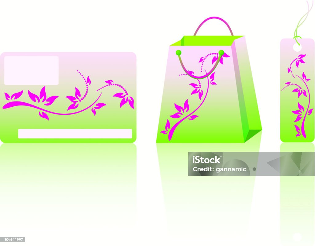 Green shopping set Green shopping set. Many decorative elements. Isolated on a white background. Vector illustration (EPS8). All parts (object) closed, possibility to edit. Bag stock vector