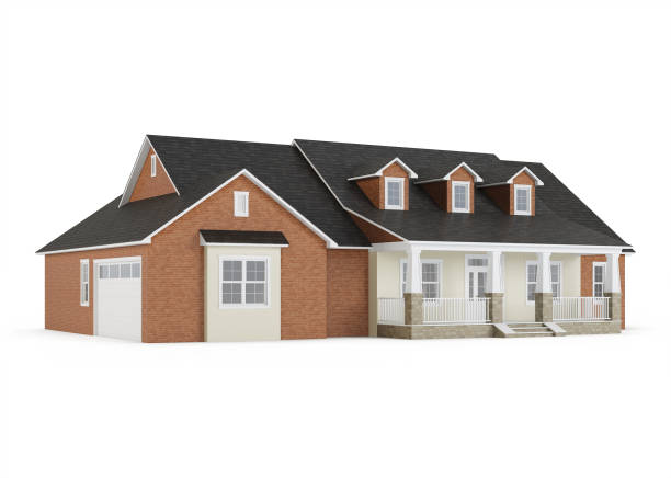 istock Cozy brick house isolated on white background. 3D rendering. 1046453960