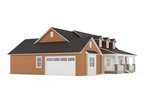 istock Cozy brick house isolated on white background. 3D rendering. 1046453964