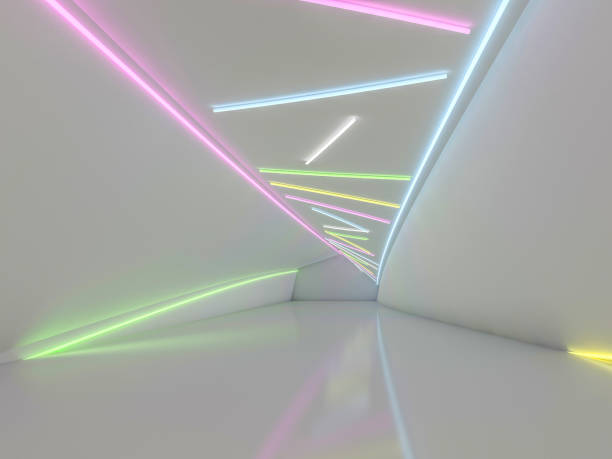 istock Background of an empty room with walls and neon light. Neon rays and glow. 3D 1046457604