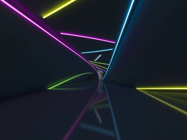 istock Background of an empty room with walls and neon light. Neon rays and glow. 3D 1046457612