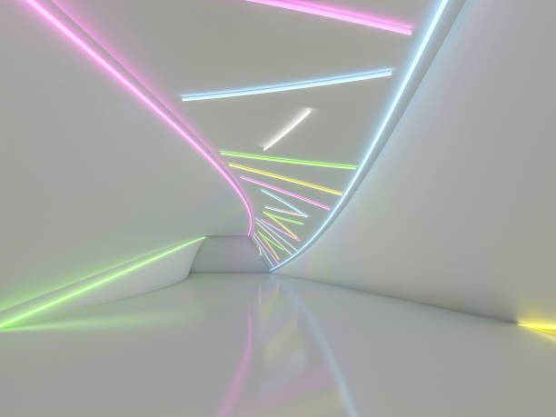 istock Background of an empty room with walls and neon light. Neon rays and glow. 3D 1046457616
