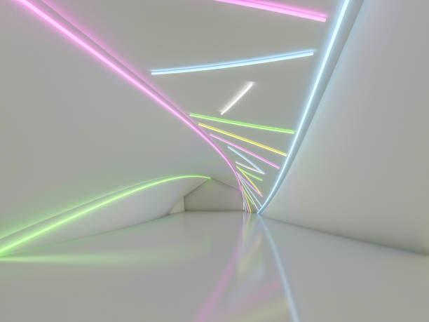 istock Background of an empty room with walls and neon light. Neon rays and glow. 3D 1046457618