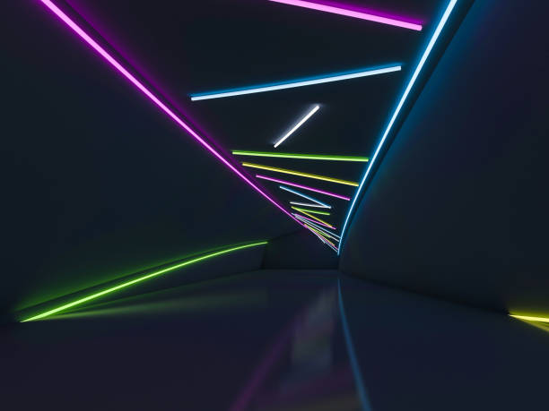 istock Background of an empty room with walls and neon light. Neon rays and glow. 3D 1046457622