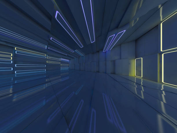 istock Background of an empty room with walls and neon light. Neon rays and glow. 3D 1046457646