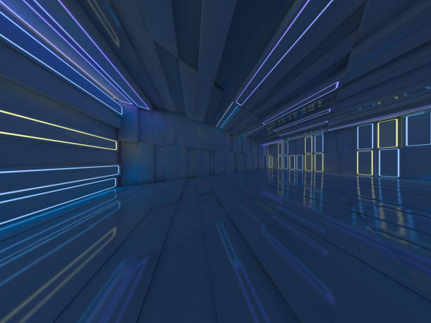 istock Background of an empty room with walls and neon light. Neon rays and glow. 3D 1046457656