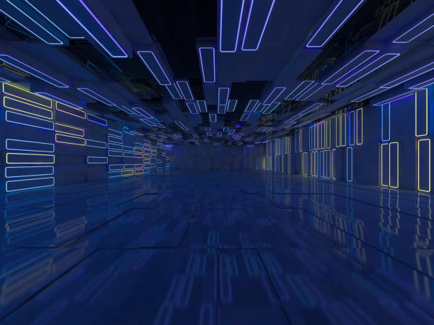istock Background of an empty room with walls and neon light. Neon rays and glow. 3D 1046457668