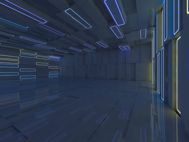 istock Background of an empty room with walls and neon light. Neon rays and glow. 3D 1046457674