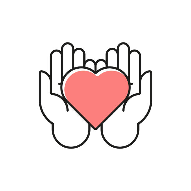 illustrazioni stock, clip art, cartoni animati e icone di tendenza di mani con cuore rosso. illustrazione vettoriale - gift charity and relief work giving human hand