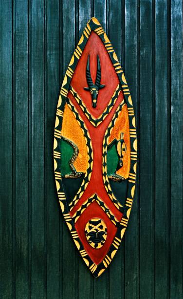African wooden shield on wooden wall