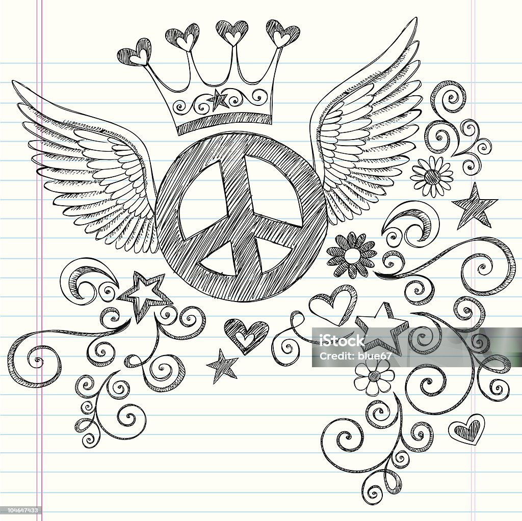 Hand-Drawn Sketchy Peace Sign Princess Doodles  Doodle stock vector