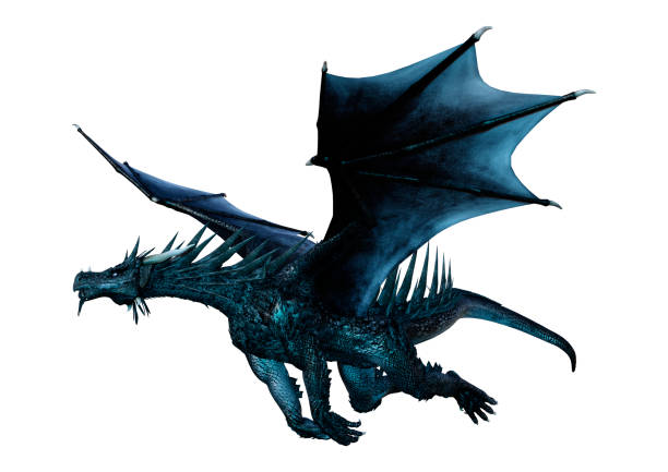 istock 3D illustration black fantasy dragon on white 1046475974