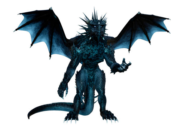 istock 3D illustration black fantasy dragon on white 1046475986
