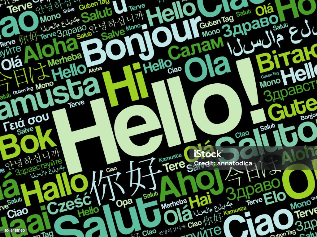 Hello word cloud in diverse lingue - Illustrazione stock royalty-free di Salutarsi