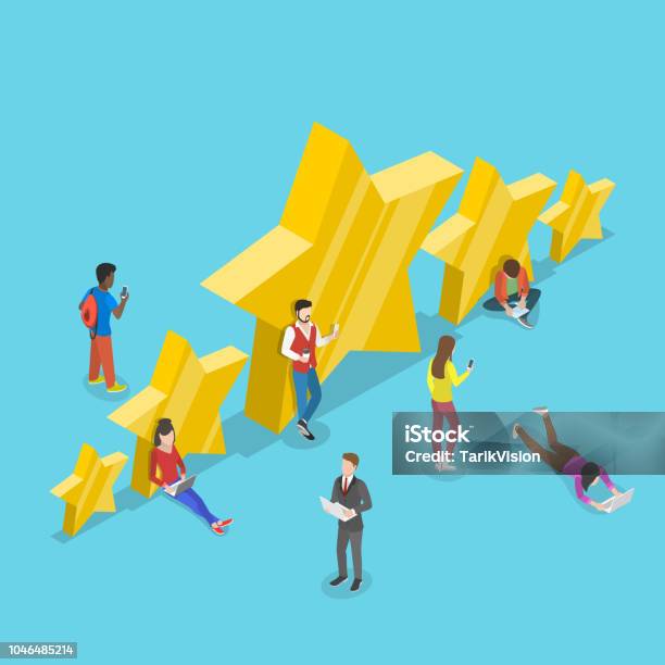 Five Stars Rating Flat Isometric Vector Concept Stock Illustration - Download Image Now - Isometric Projection, Celebrities, Star Shape