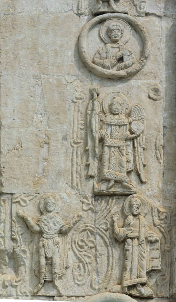 istock Carving on white stone in ancient Russian church 1046485836