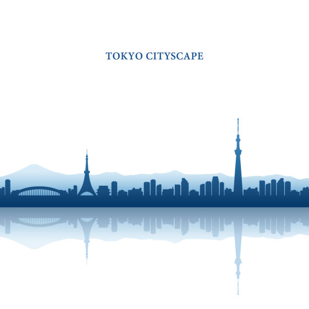 stadtbild von tokyo, tokyo tower und tokyo skytree, wahrzeichen - japan tokyo tower tokyo prefecture tower stock-grafiken, -clipart, -cartoons und -symbole