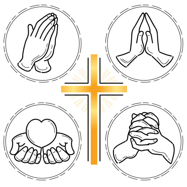 ilustraciones, imágenes clip art, dibujos animados e iconos de stock de sistema de la mano de oración - cristianismo - consoling human hand human heart care