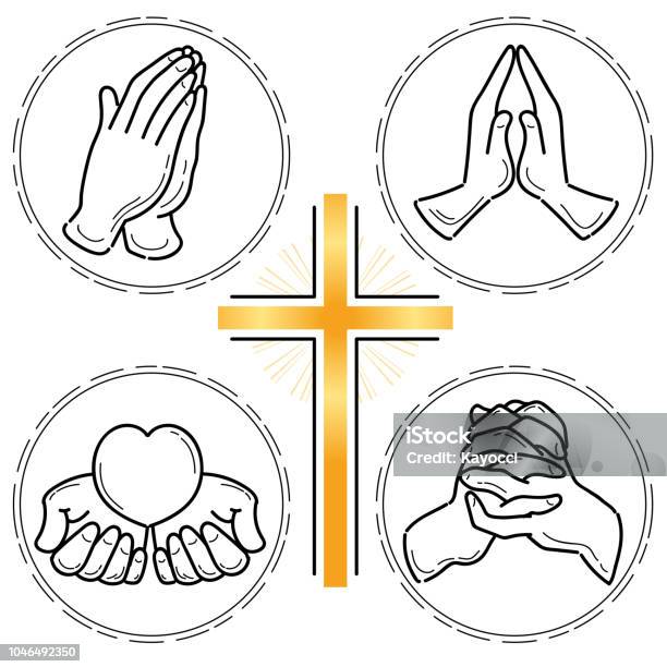 Prayer Hand Set Christianity Stock Illustration - Download Image Now - Praying, Hand, Doodle