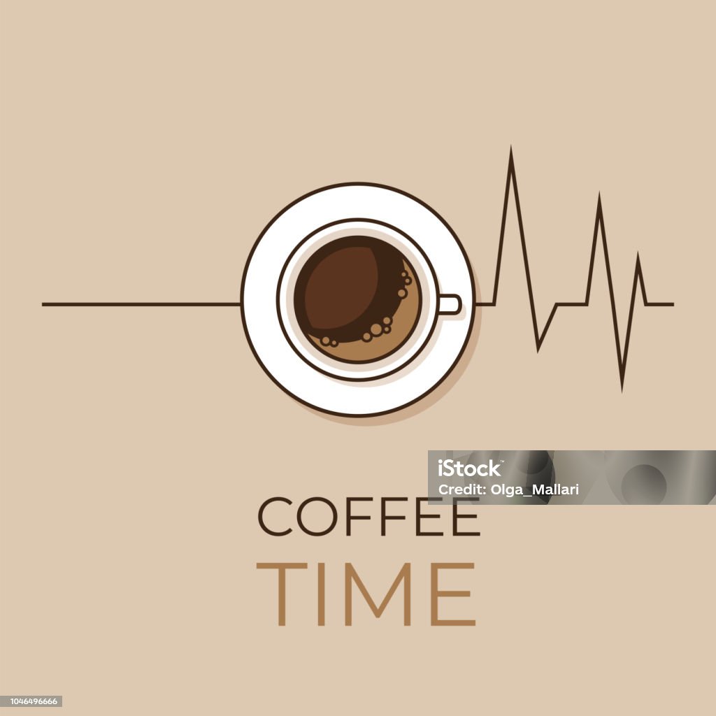 Coffee concept. Coffee and heartbeat  poster. Flat style, vector illustration. Coffee - Drink stock vector