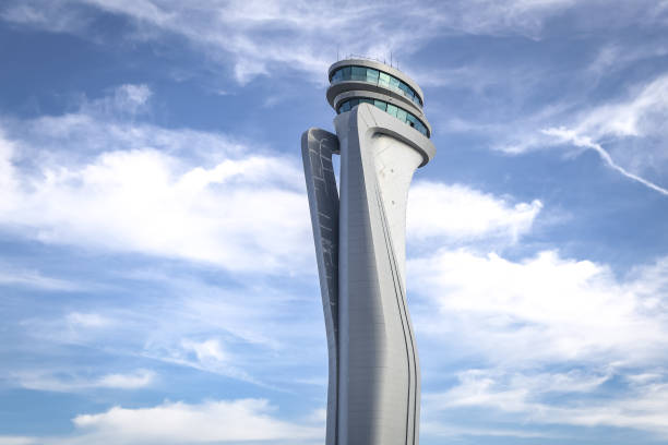 torre di controllo del traffico aereo del nuovo aeroporto di istanbul - air traffic control tower foto e immagini stock