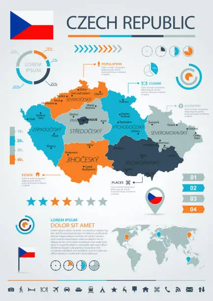 Vector illustration of 12 - Czech Republic - Blue-Orange Infographic 10