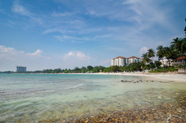 istock Beautiful tropical beach at sunny day with blue sky background 1046517952