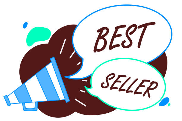 word schreiben text bestseller. geschäftskonzept für buch oder ein anderes produkt, das in sehr großer zahl megaphon lautsprecher rede bläschen wichtige botschaft sprechen laut verkauft. - sale sales occupation customer service representative megaphone stock-grafiken, -clipart, -cartoons und -symbole