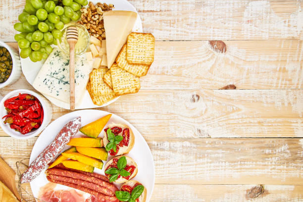 istock Italian antipasti wine snacks set. Antipasto catering platter 1046529154