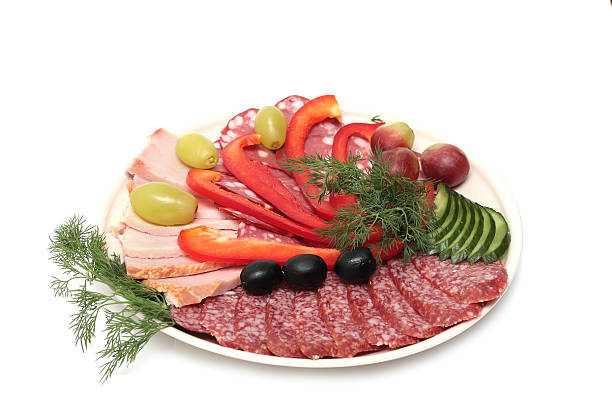 istock Dish with salami slices, meat 104653073