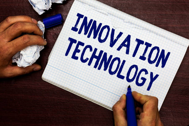 istock Writing note showing Innovation Technology. Business photo showcasing New Idea or Method of Technical or Scientific nature Man holding marker notebook page crumpled paper several tries mistakes. 1046533230