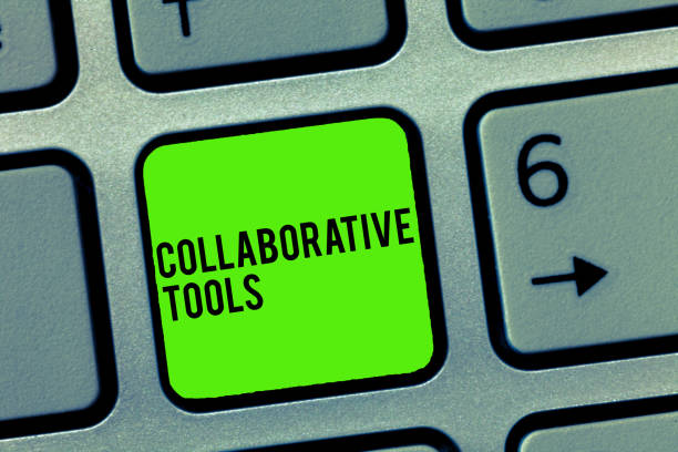 istock Text sign showing Collaborative Tools. Conceptual photo Private Social Network to Connect thru Online Email 1046533266