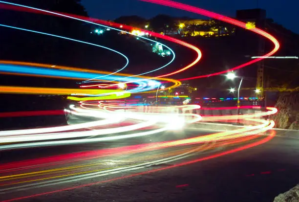 Light trail of cars at night.