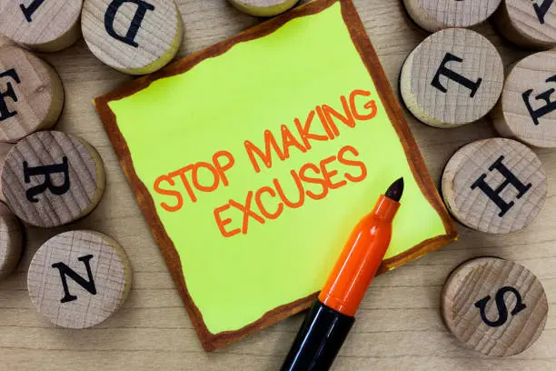 Word writing text Stop Making Excuses. Business concept for Cease Justifying your Inaction Break the Habit.