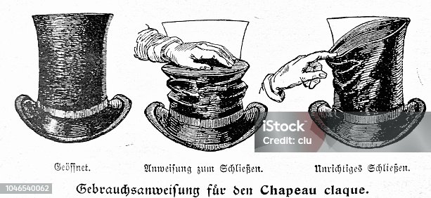 istock Instruction manual for the Chapeau Claque, slapped hat 1046540062