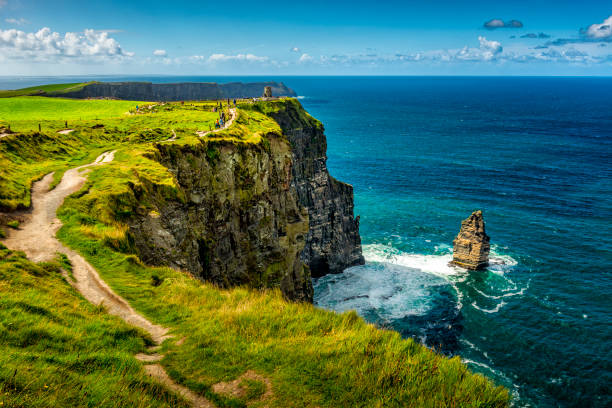 acantilados de moher en irlanda - cliffs of moher republic of ireland panoramic cliff fotografías e imágenes de stock