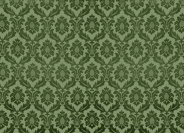 Green retro pattern wallpaper background Swirly floral  19th century style stock pictures, royalty-free photos & images