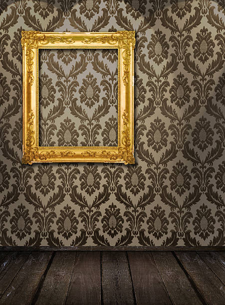 istock Room interior - floral wallpaper, ornate frame on the wall 104654477