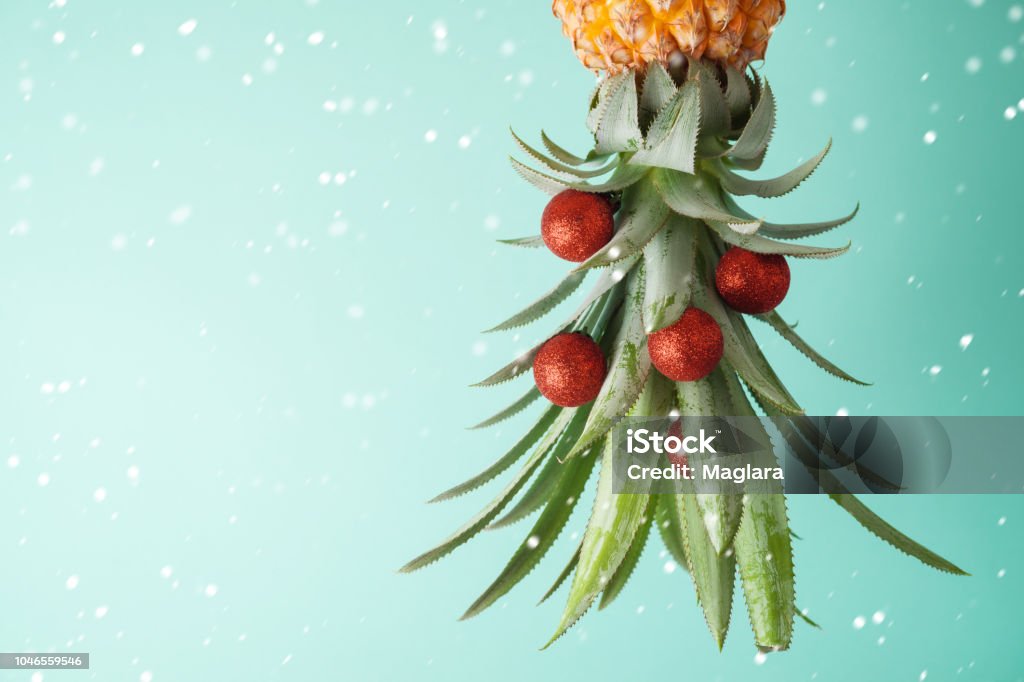 Christmas holiday concept with  pineapple as alternative Christmas tree with copy space Christmas Stock Photo