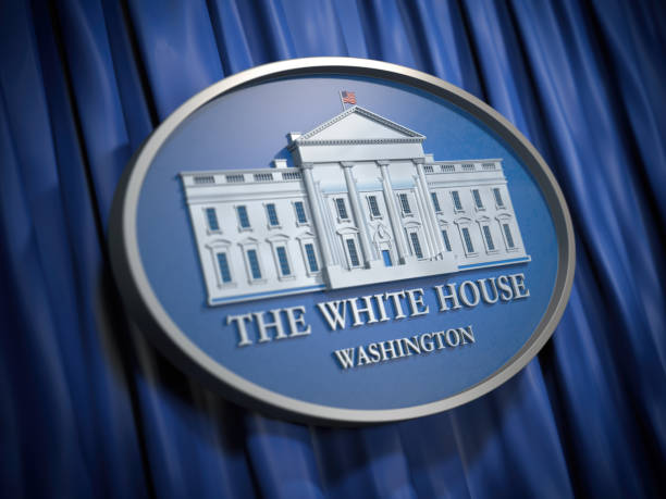 The White House Washington sign on blue background The White House Washington sign on blue background. 3d illustration presidential election stock pictures, royalty-free photos & images