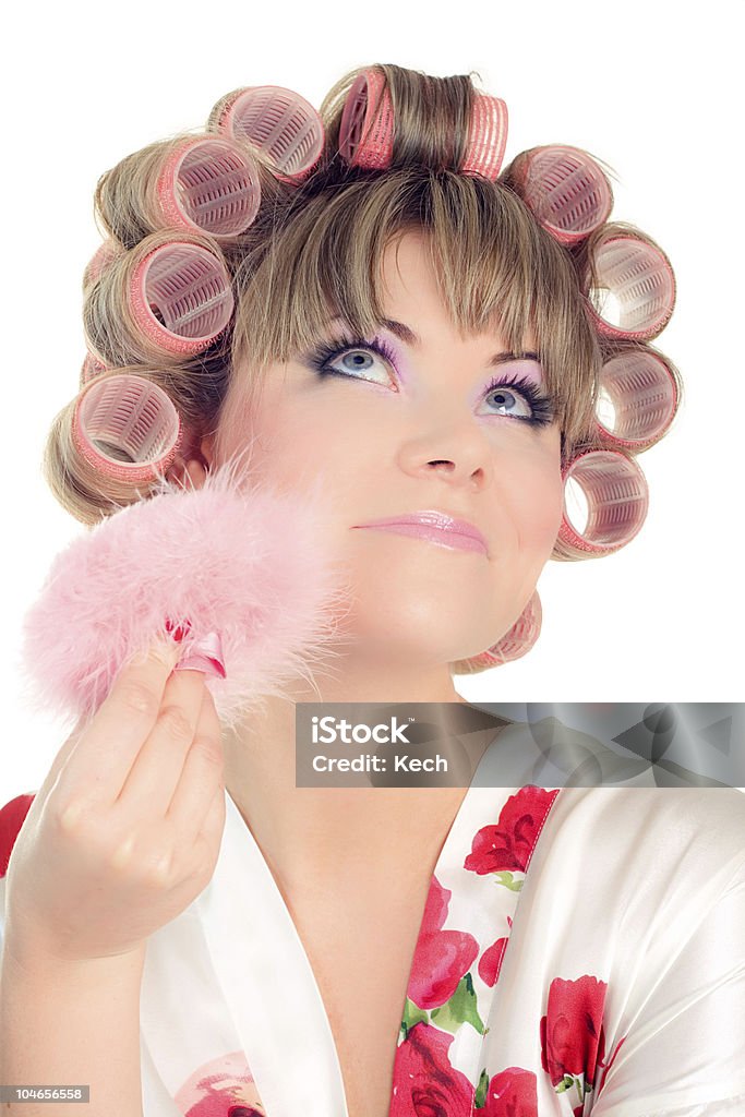 Mujer con pelo rulo de pelo - Foto de stock de Adulto libre de derechos